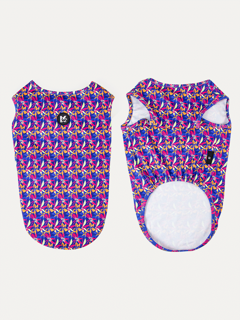 Sleeveless Dog Shirt - Midnight Tropical Pop
