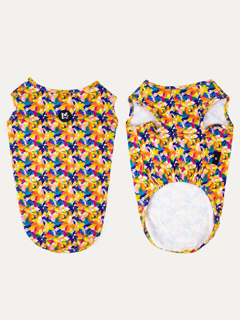 Sleeveless Dog Shirt - Sunset Floral Splash
