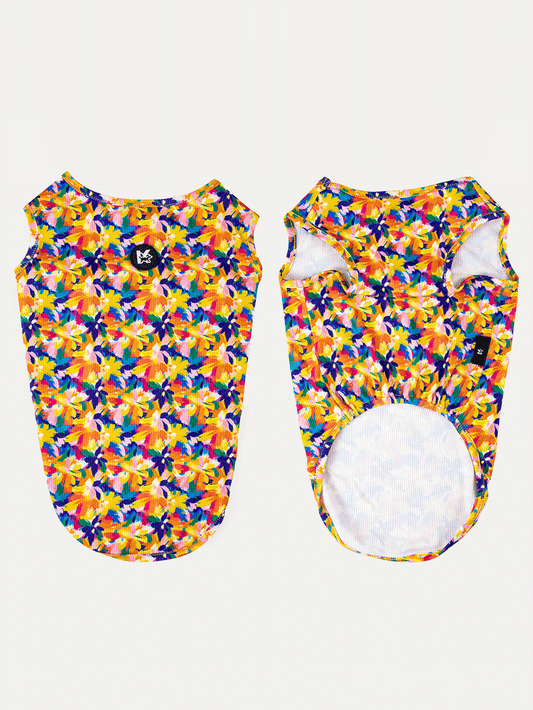 Sleeveless Dog Shirt - Sunset Floral Splash